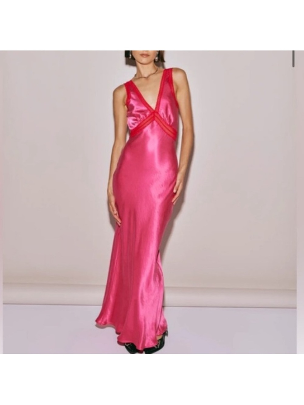 VRG Girl Meet Me On The Dance Floor Bias Cut Slip Maxi Dress Small Pink Red